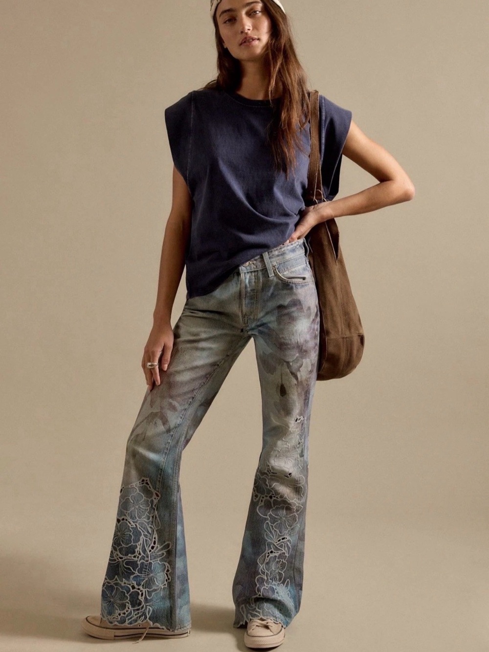 Free People West Coast Illusions Cutwork Jeans We The Free Embroider Watercolor - Picture 4 of 8